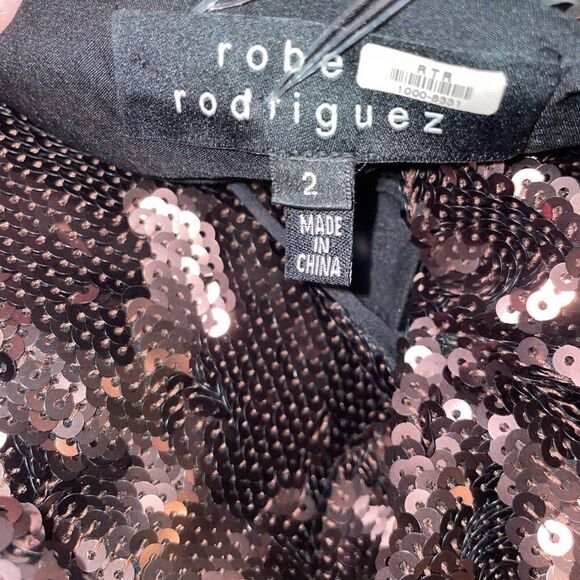 Robert Rodriguez Sequin Off The Shoulder Dress Size 2 Silk Lined Party Bronze - Picture 4 of 7